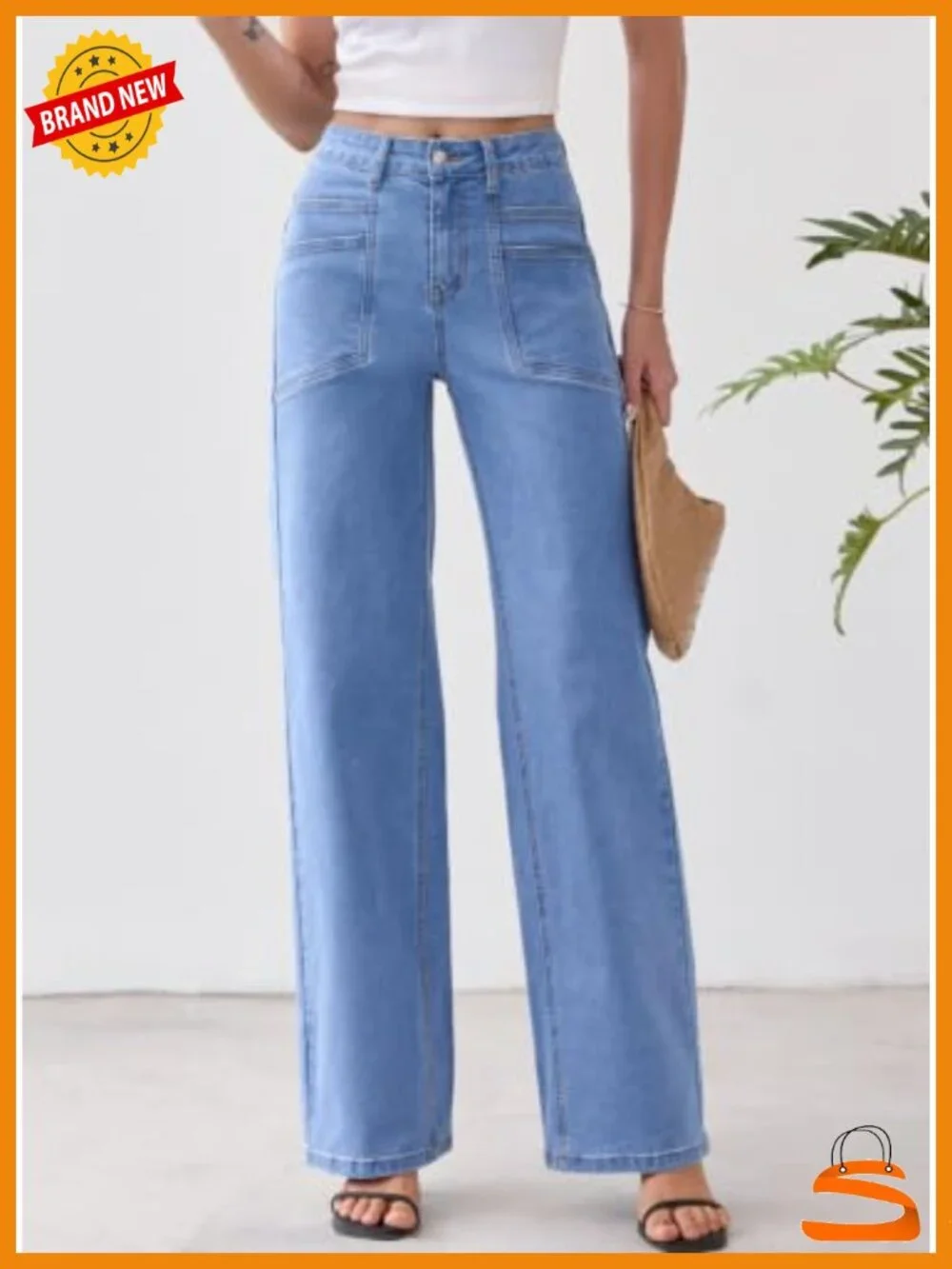 High Waisted Wide Leg Baggy Stretchy Jeans with Pockets